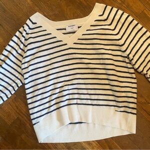 Old Navy Women's V-Neck Sweater - Navy and White Stripes